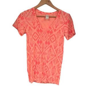 PINK Victoria's Secret Sleepwear Graphic V Neck T Shirt Coral Size S